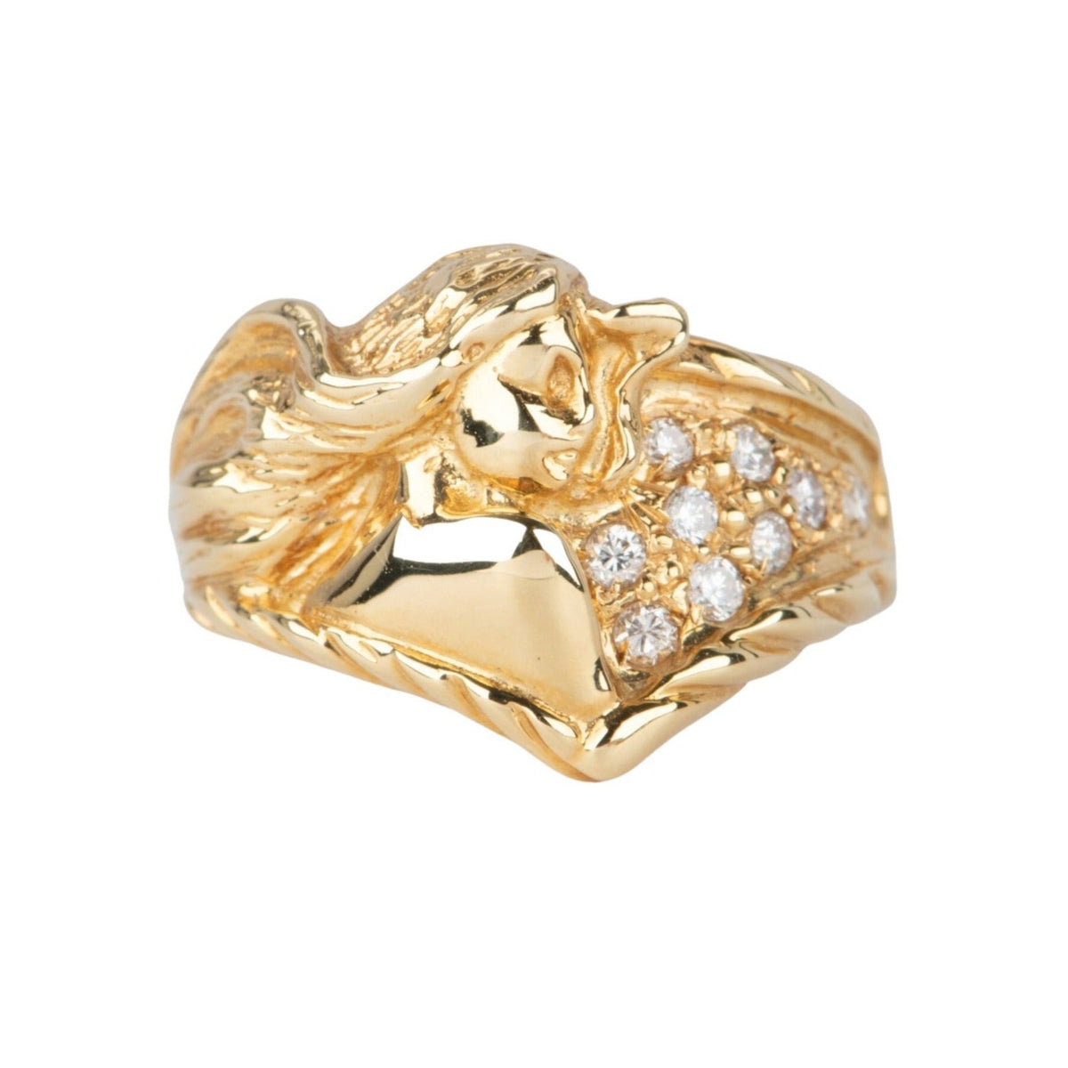 18K Gold Flowing Hair Mermaid with Diamond Ring V1108 Aurora Designer