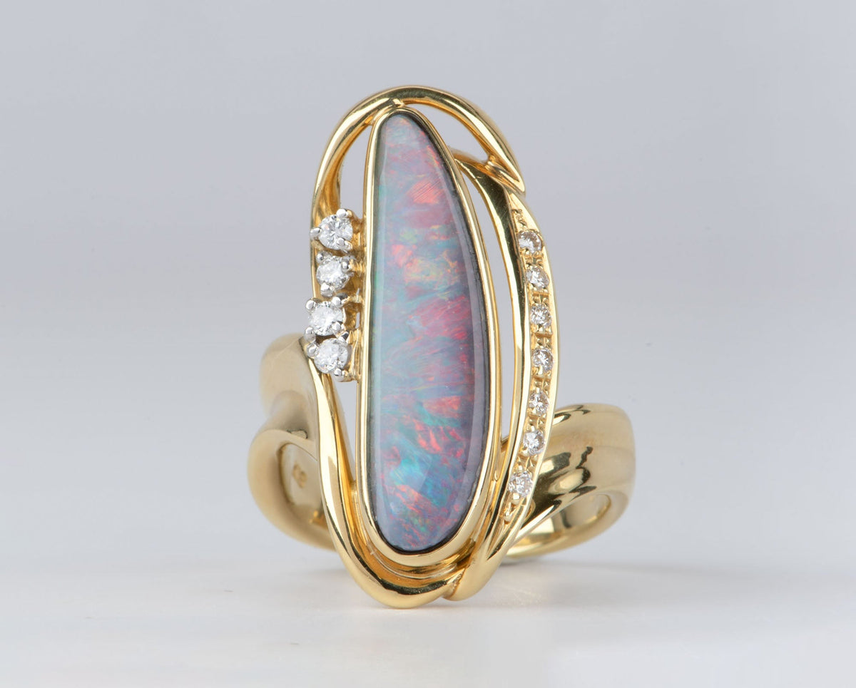 Australian Boulder Opal and Diamond Ring 18K Gold 13g V1109 Aurora Designer