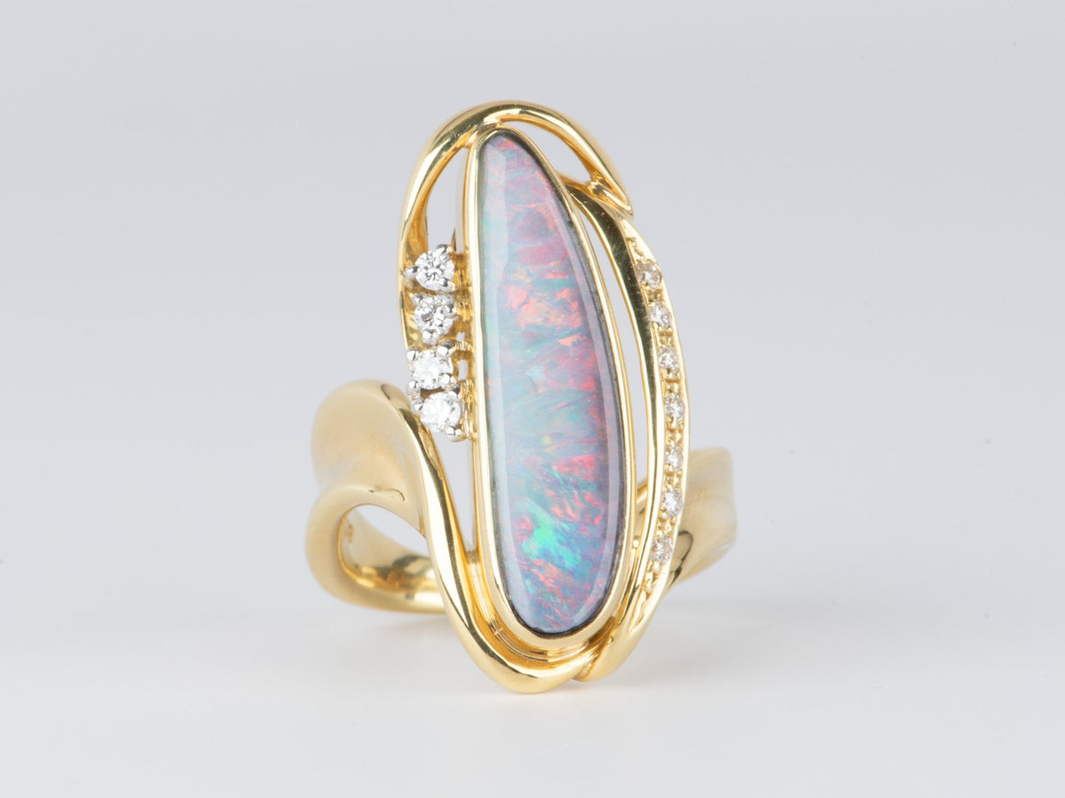 Australian Boulder Opal and Diamond Ring 18K Gold 13g V1109 Aurora Designer