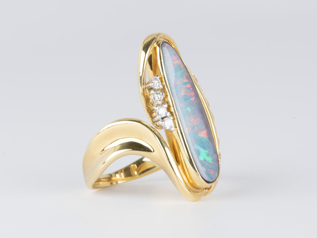 Australian Boulder Opal and Diamond Ring 18K Gold 13g V1109 Aurora Designer