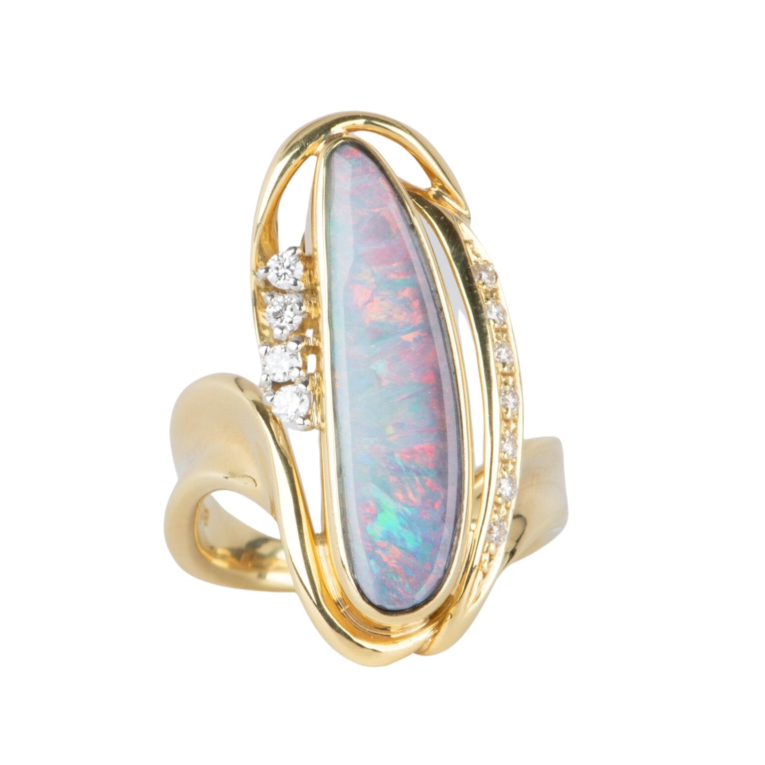 Australian Boulder Opal and Diamond Ring 18K Gold 13g V1109
