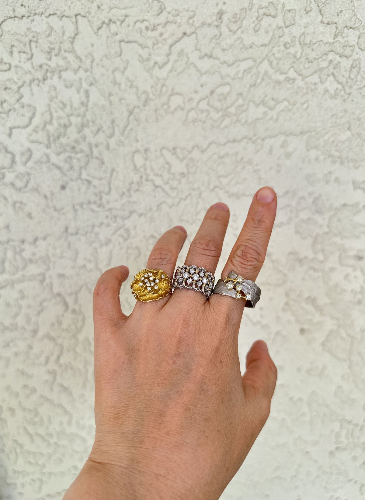 Heavy Platinum Textured Ring with Diamonds Designer Brand Tomoyuki Suganuma V1115 Aurora Designer