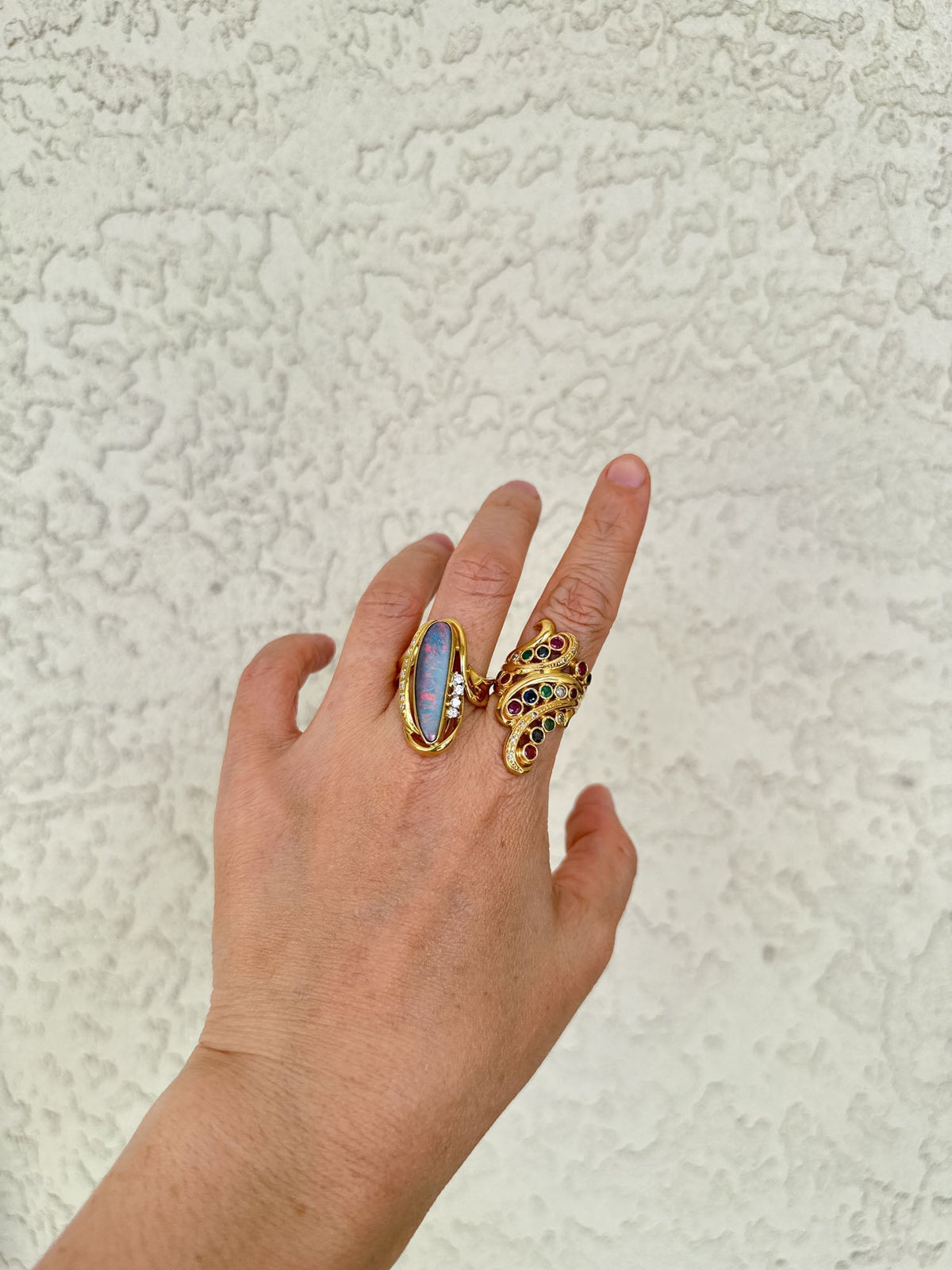 Australian Boulder Opal and Diamond Ring 18K Gold 13g V1109 Aurora Designer