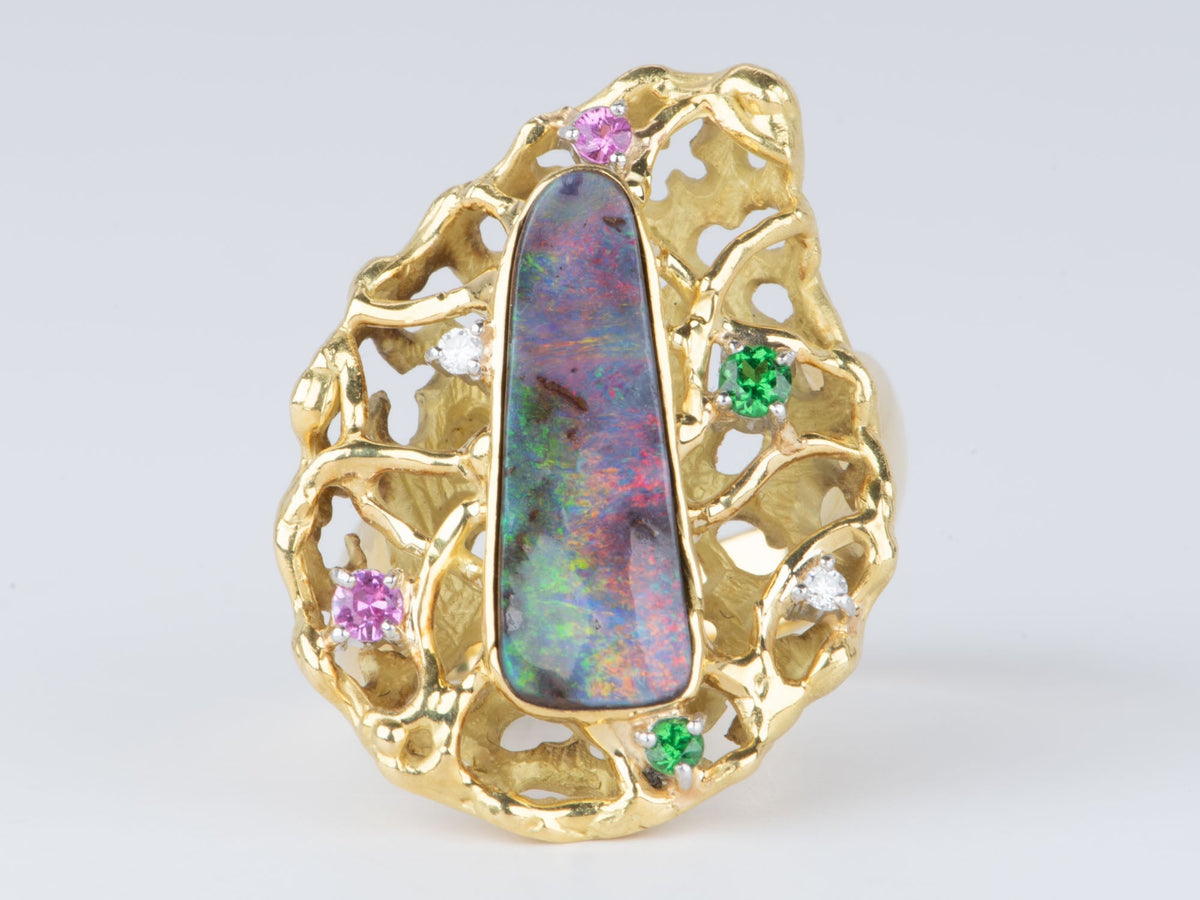 Australian Boulder Opal Modernist Design Statement Ring 18K Gold 14.2g V1112 Aurora Designer