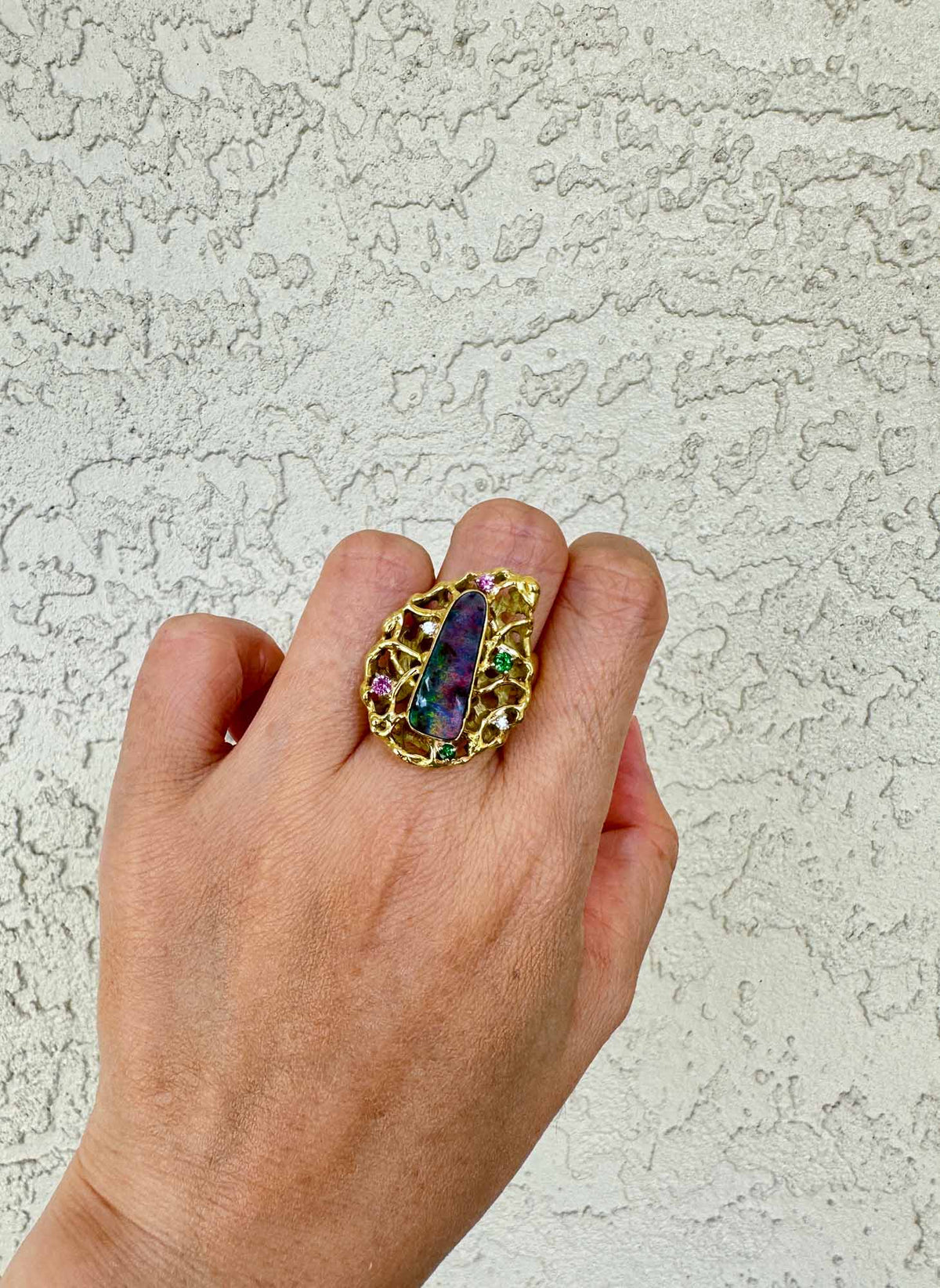 Australian Boulder Opal Modernist Design Statement Ring 18K Gold 14.2g V1112 Aurora Designer