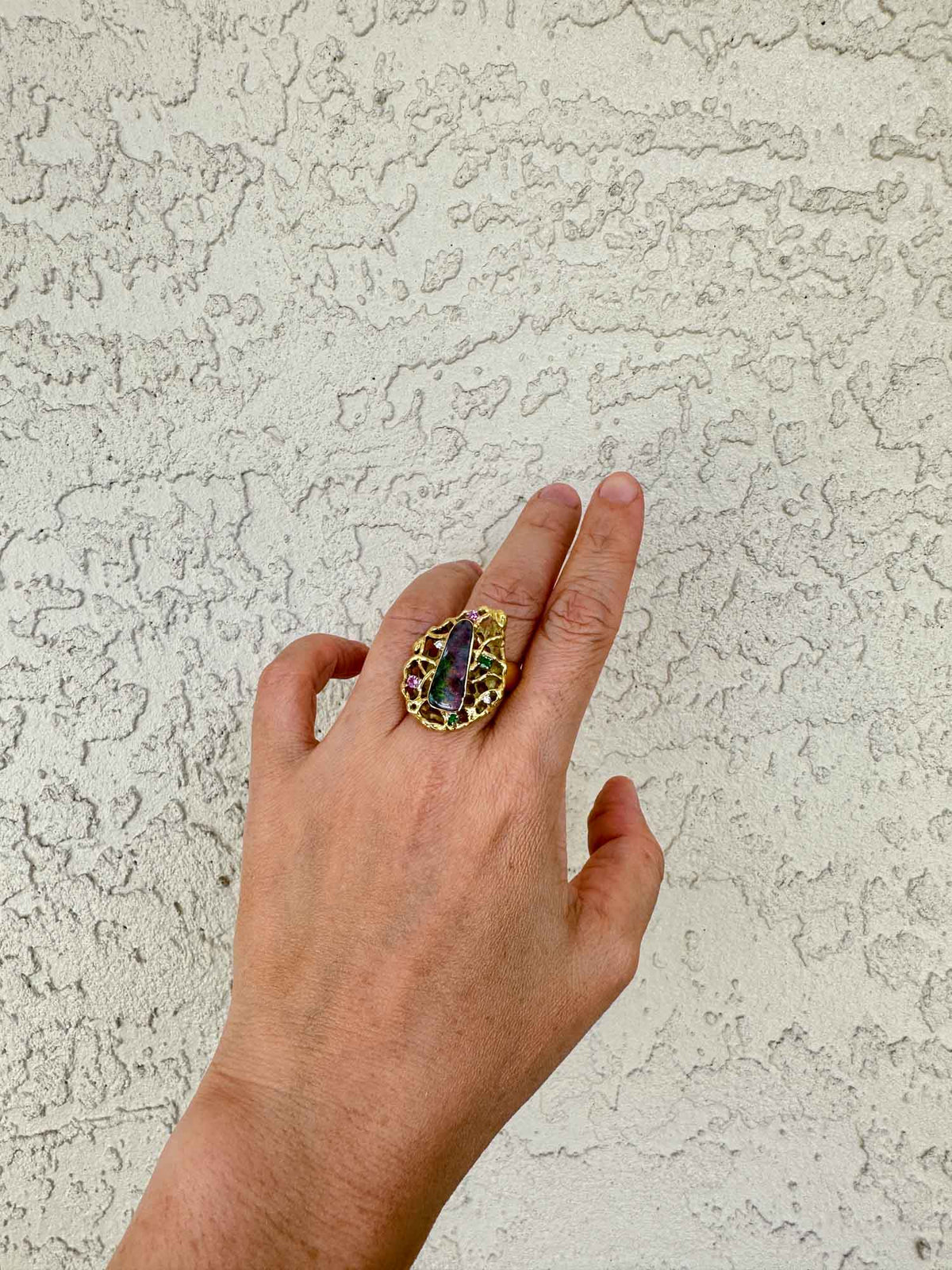 Australian Boulder Opal Modernist Design Statement Ring 18K Gold 14.2g V1112 Aurora Designer