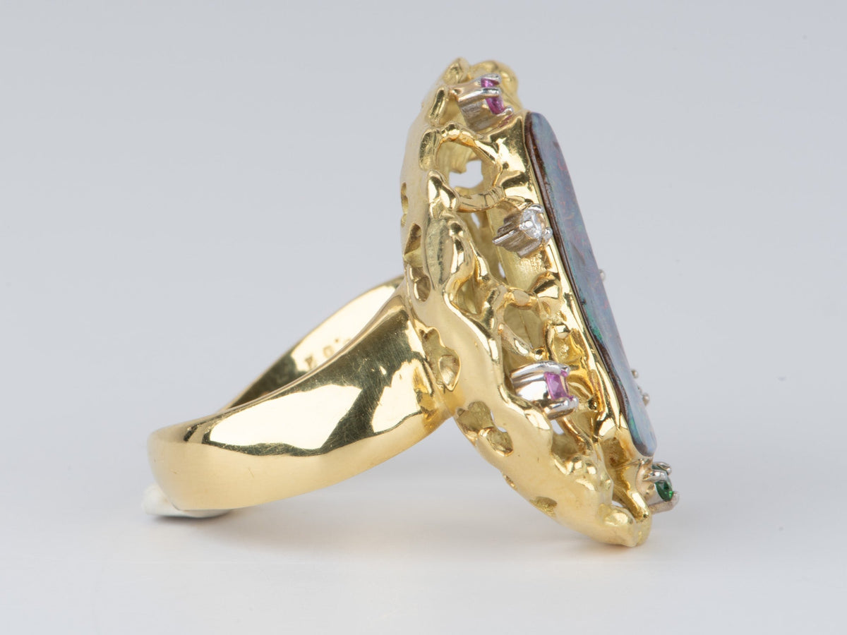 Australian Boulder Opal Modernist Design Statement Ring 18K Gold 14.2g V1112 Aurora Designer
