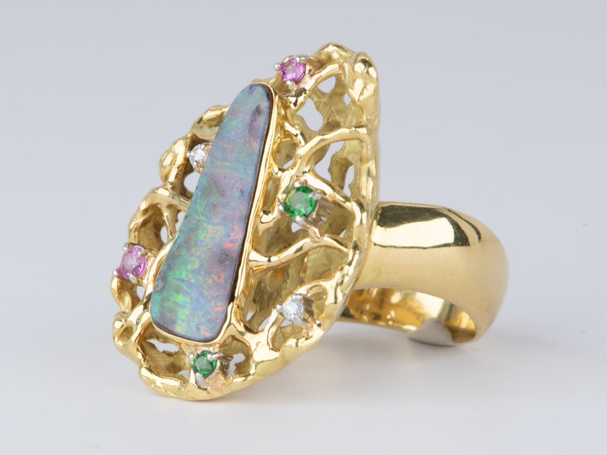 Australian Boulder Opal Modernist Design Statement Ring 18K Gold 14.2g V1112 Aurora Designer