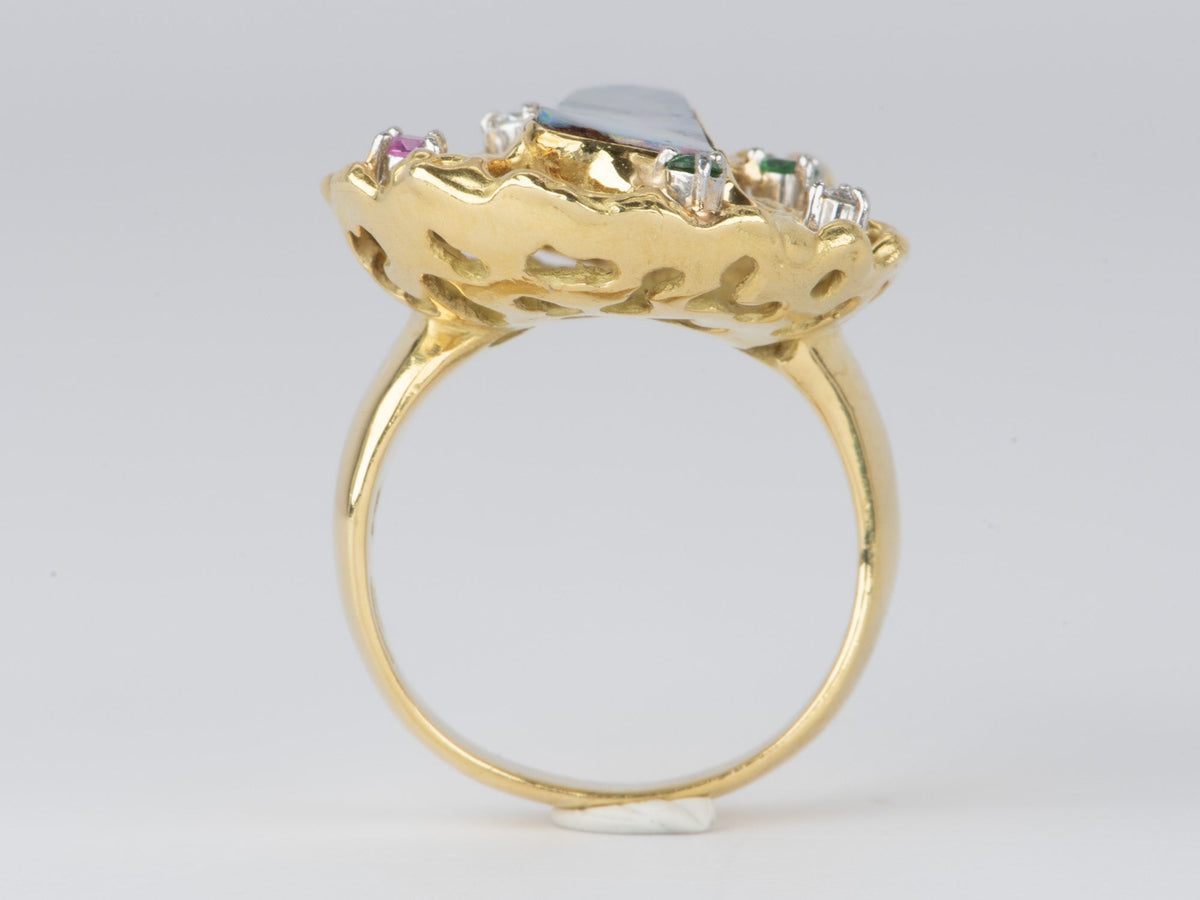 Australian Boulder Opal Modernist Design Statement Ring 18K Gold 14.2g V1112 Aurora Designer