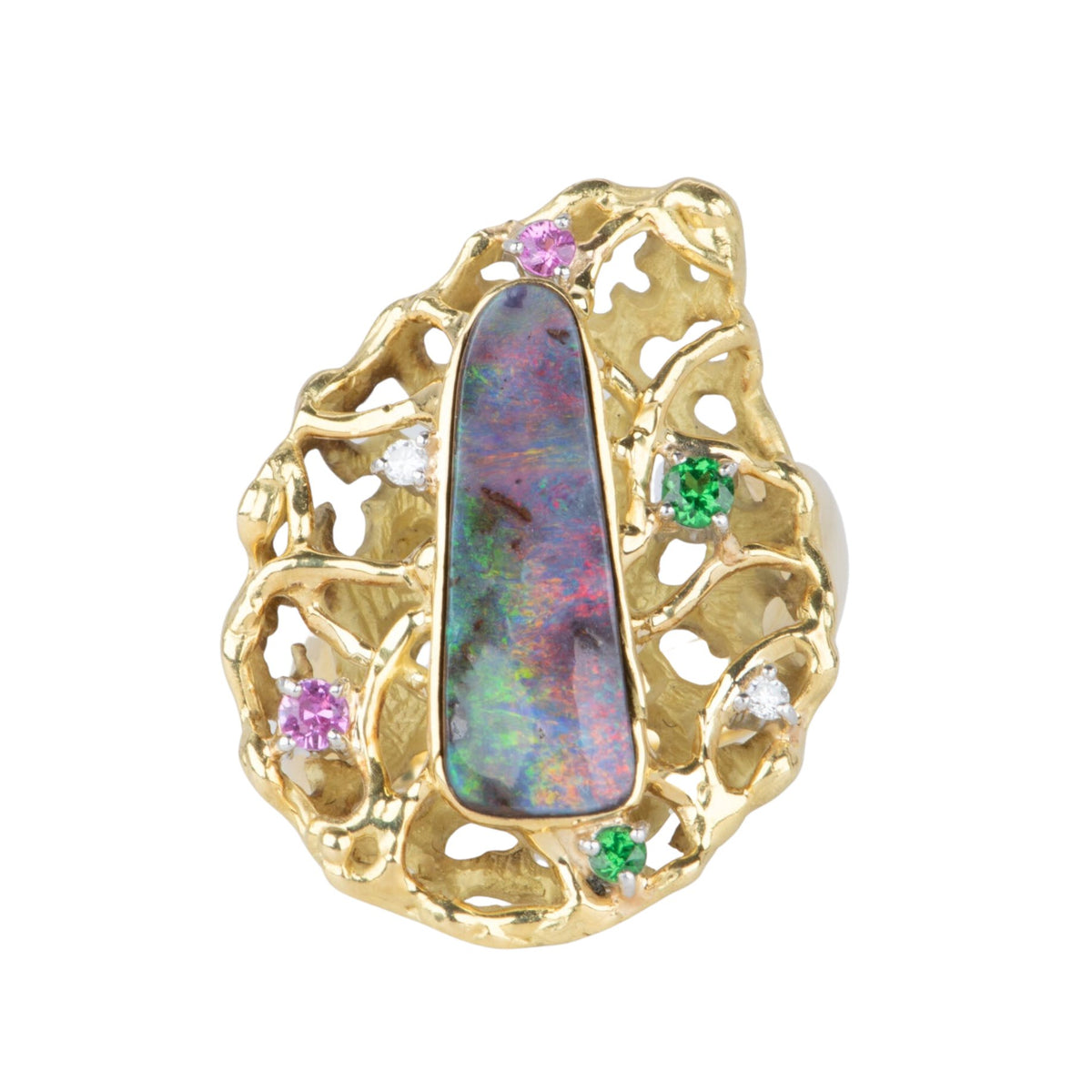Australian Boulder Opal Modernist Design Statement Ring 18K Gold 14.2g V1112 Aurora Designer