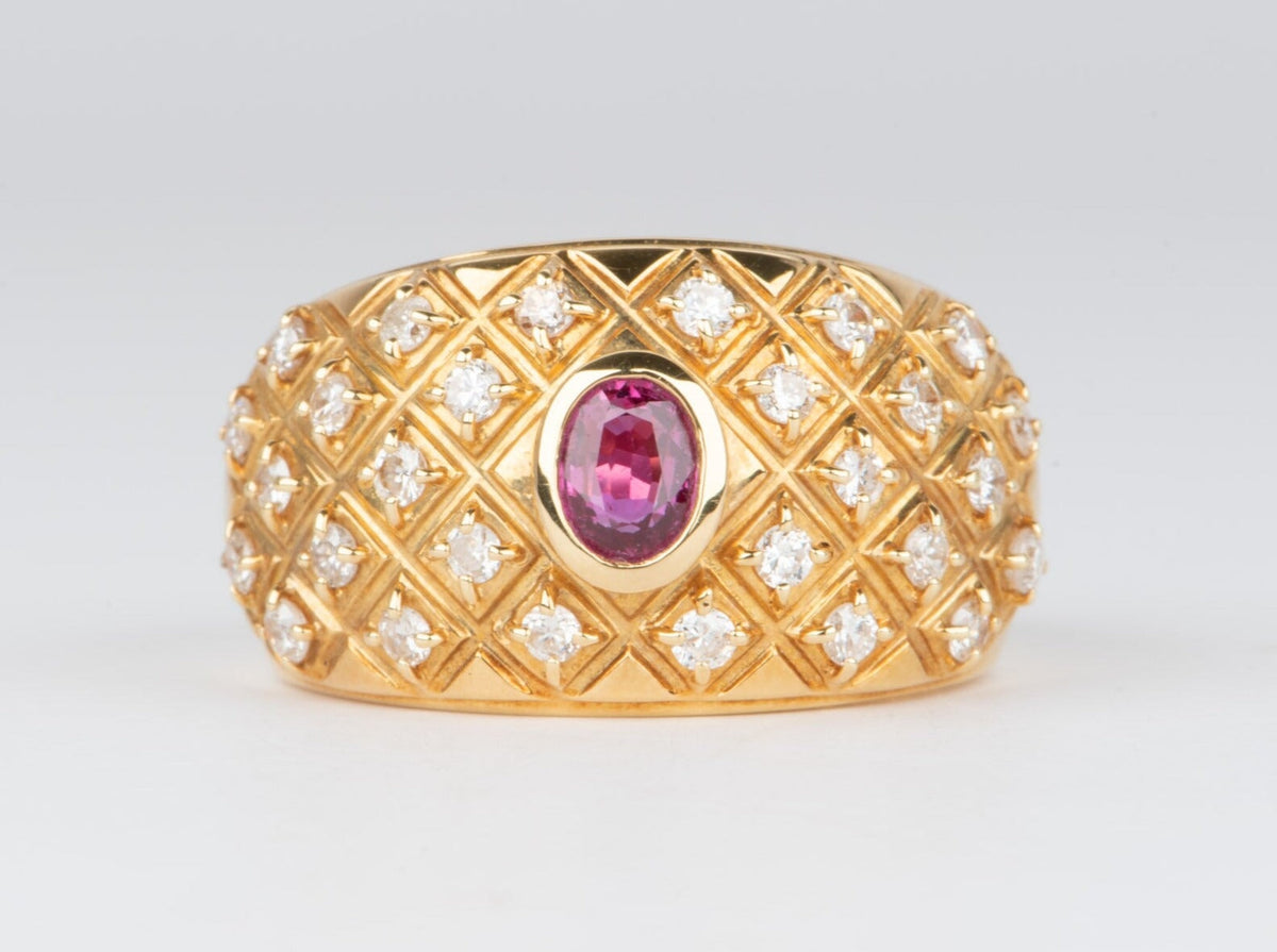 Diamond Studded Wide Band with Ruby 18K Gold 11.7g V1113 Aurora Designer