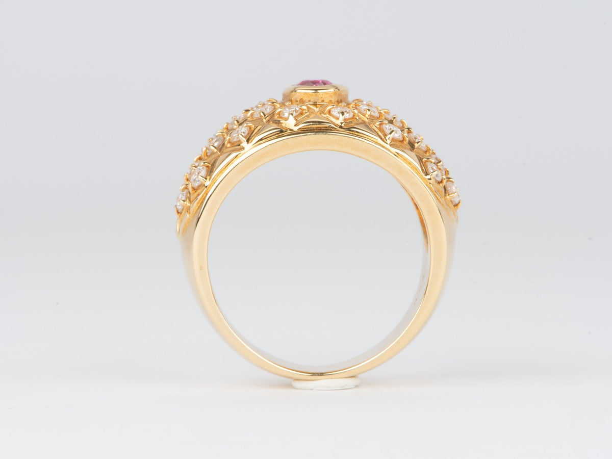 Diamond Studded Wide Band with Ruby 18K Gold 11.7g V1113 Aurora Designer
