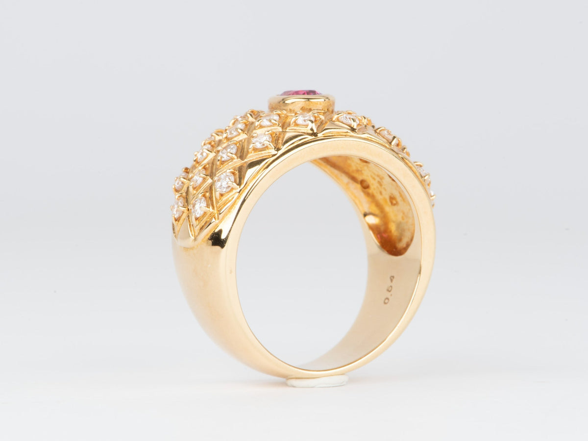 Diamond Studded Wide Band with Ruby 18K Gold 11.7g V1113 Aurora Designer
