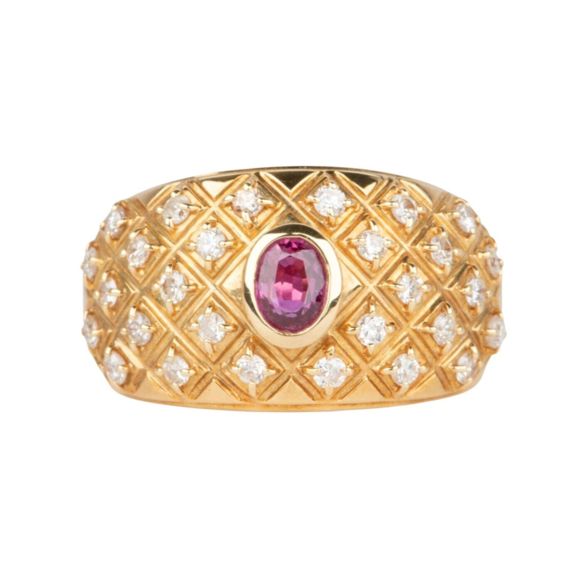 Diamond Studded Wide Band with Ruby 18K Gold 11.7g V1113 Aurora Designer