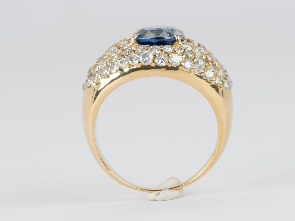 3.47ct Natural Unheated Sapphire Wide Band Ring with Diamond Pave 18K Gold V1114 Aurora Designer