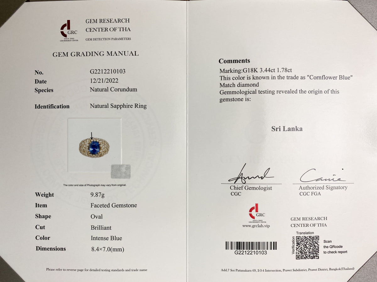 3.47ct Natural Unheated Sapphire Wide Band Ring with Diamond Pave 18K Gold V1114 Aurora Designer