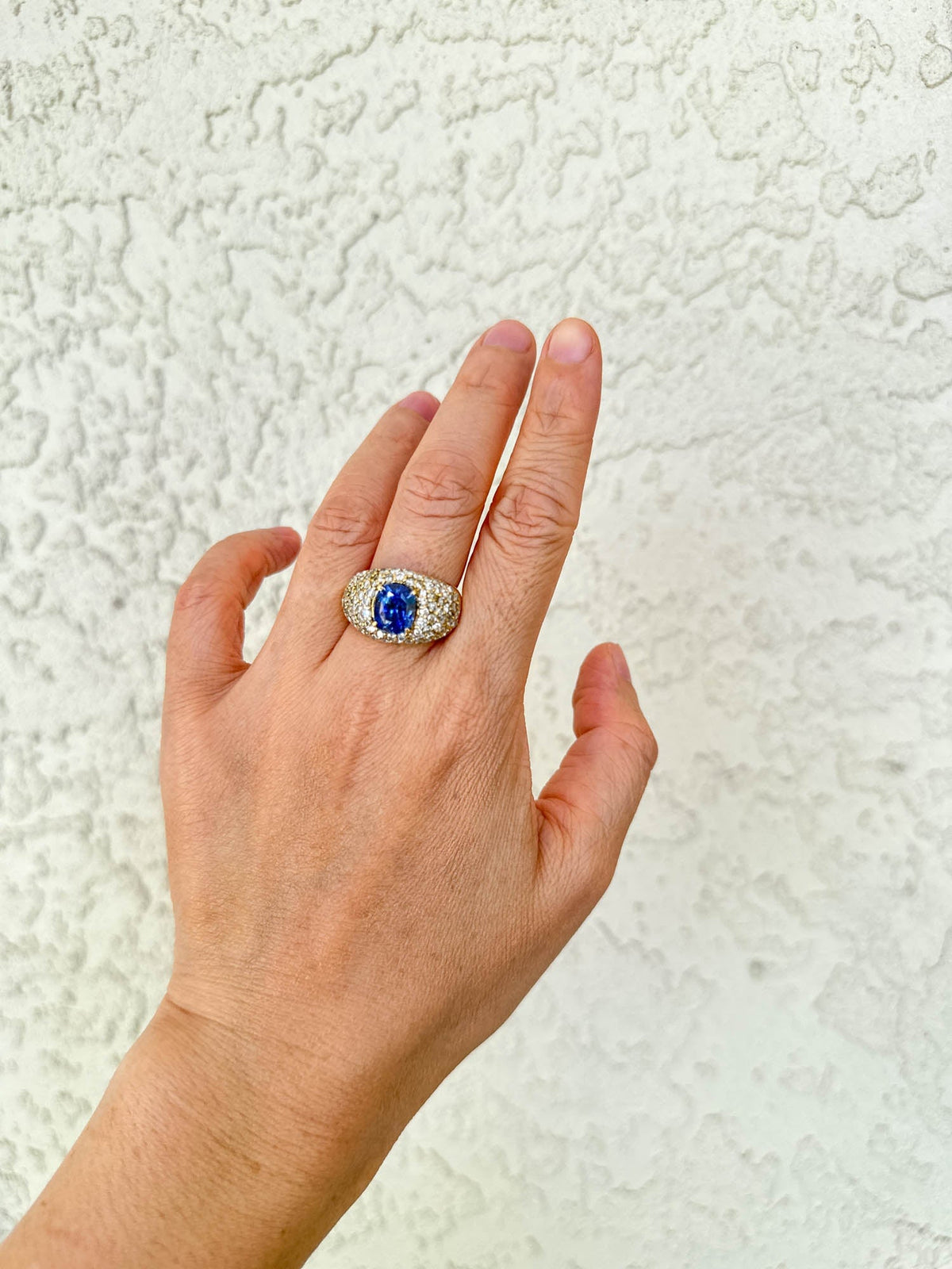 3.47ct Natural Unheated Sapphire Wide Band Ring with Diamond Pave 18K Gold V1114 Aurora Designer