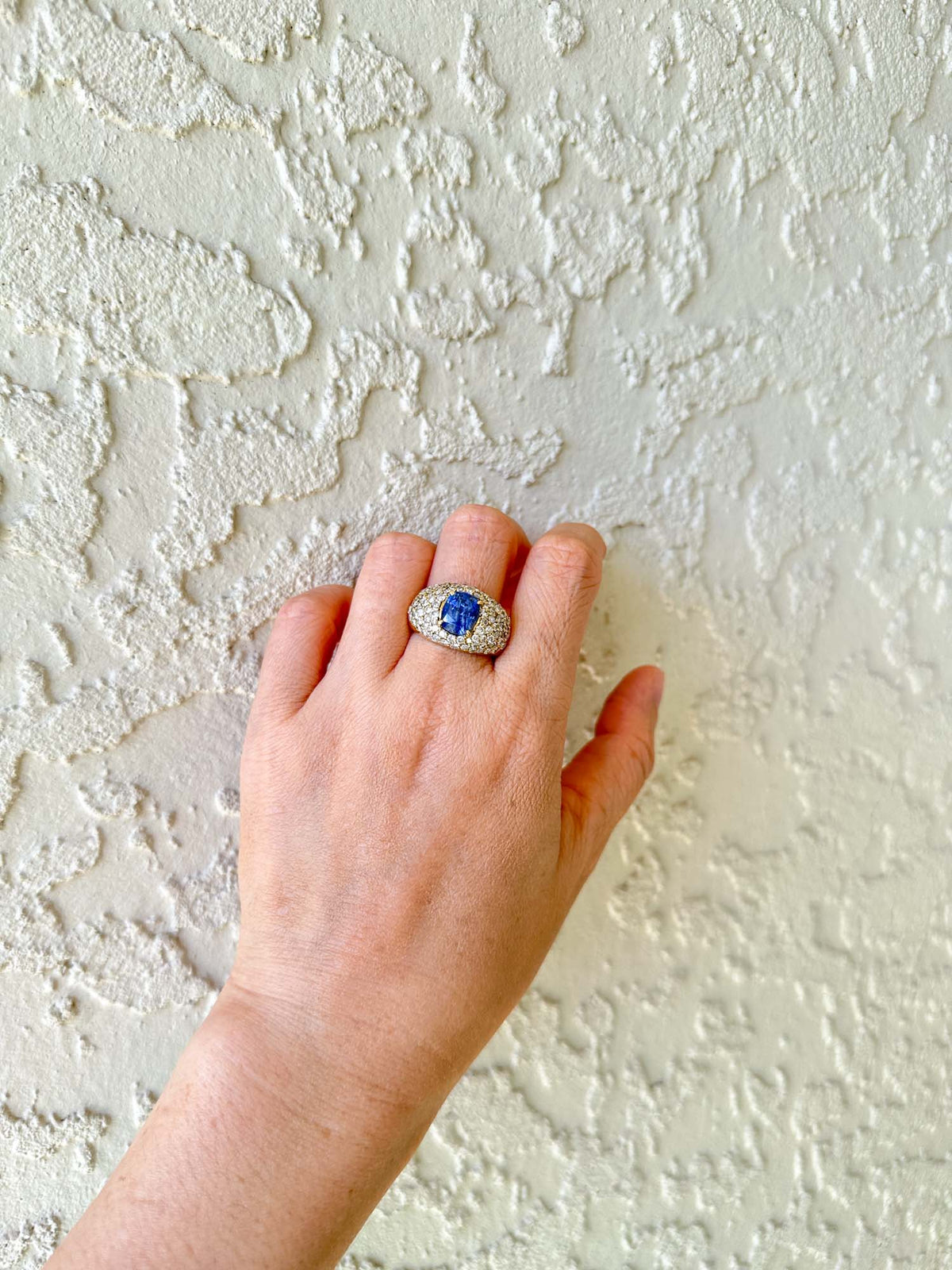 3.47ct Natural Unheated Sapphire Wide Band Ring with Diamond Pave 18K Gold V1114 Aurora Designer