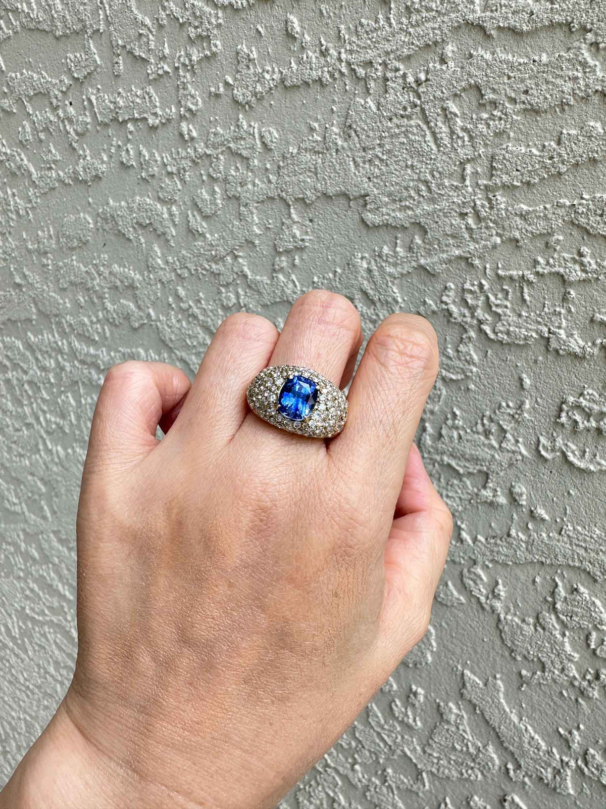 3.47ct Natural Unheated Sapphire Wide Band Ring with Diamond Pave 18K Gold V1114 Aurora Designer