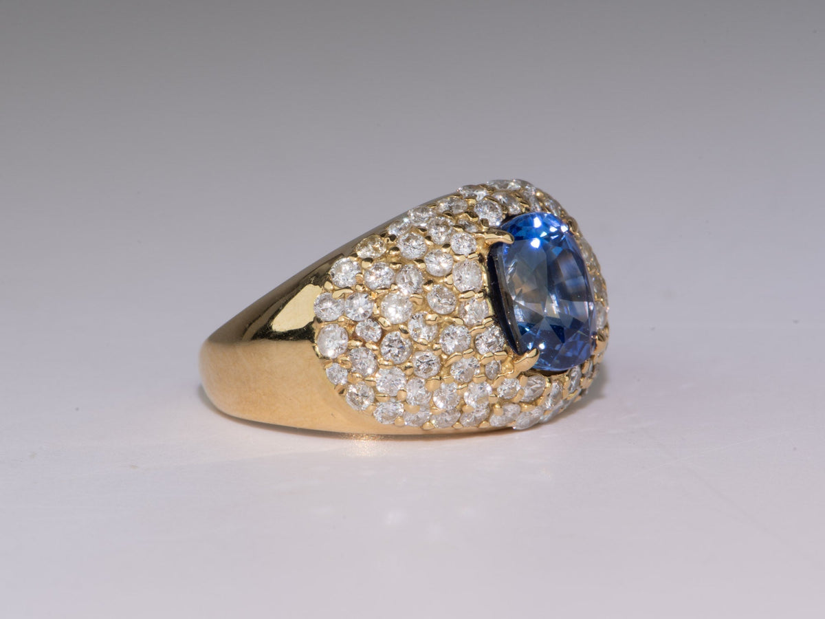 3.47ct Natural Unheated Sapphire Wide Band Ring with Diamond Pave 18K Gold V1114 Aurora Designer