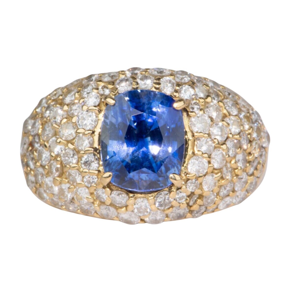 3.47ct Natural Unheated Sapphire Wide Band Ring with Diamond Pave 18K Gold V1114 Aurora Designer