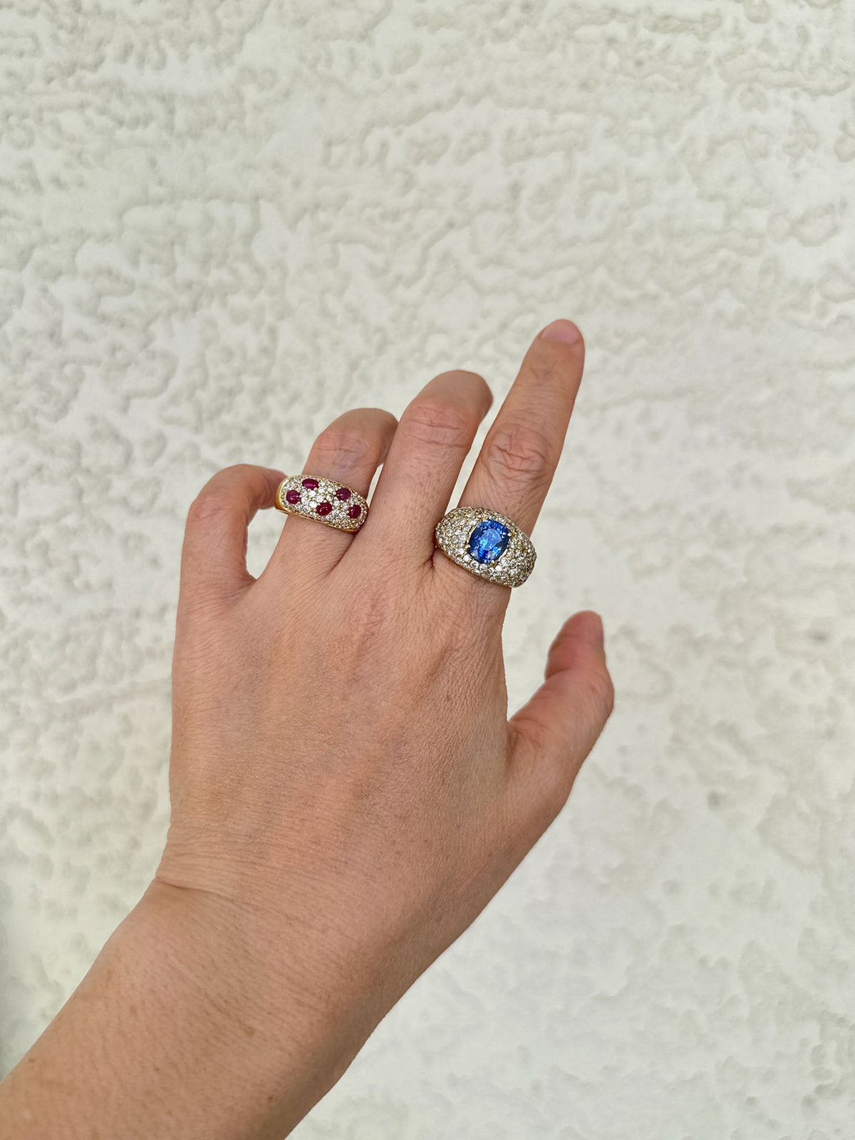 Wide Dome Band with Pave Diamond and Cabochon Ruby 18K Gold 6.6g V1117 Aurora Designer