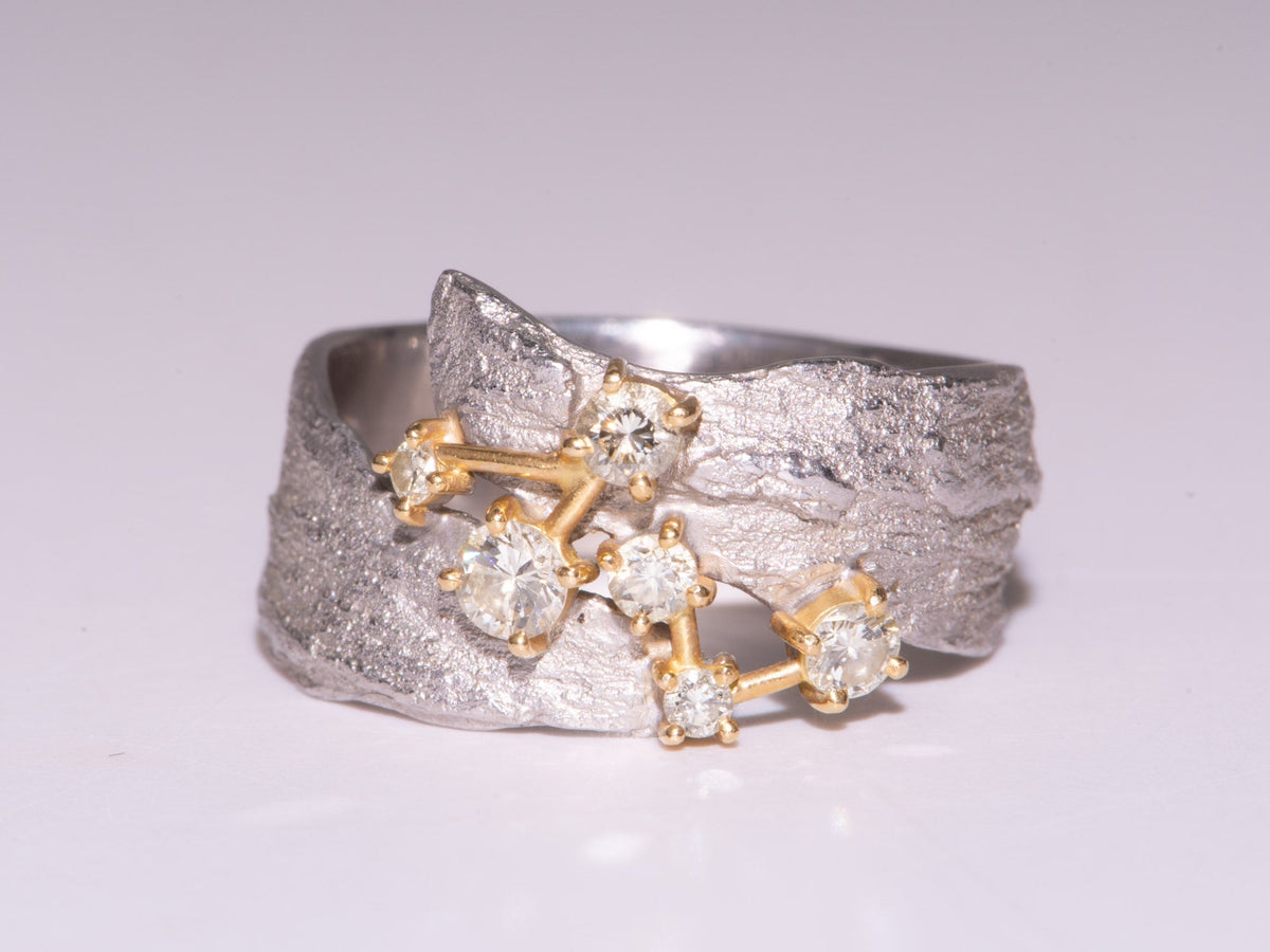 Heavy Platinum Textured Ring with Diamonds Designer Brand Tomoyuki Suganuma V1115 Aurora Designer