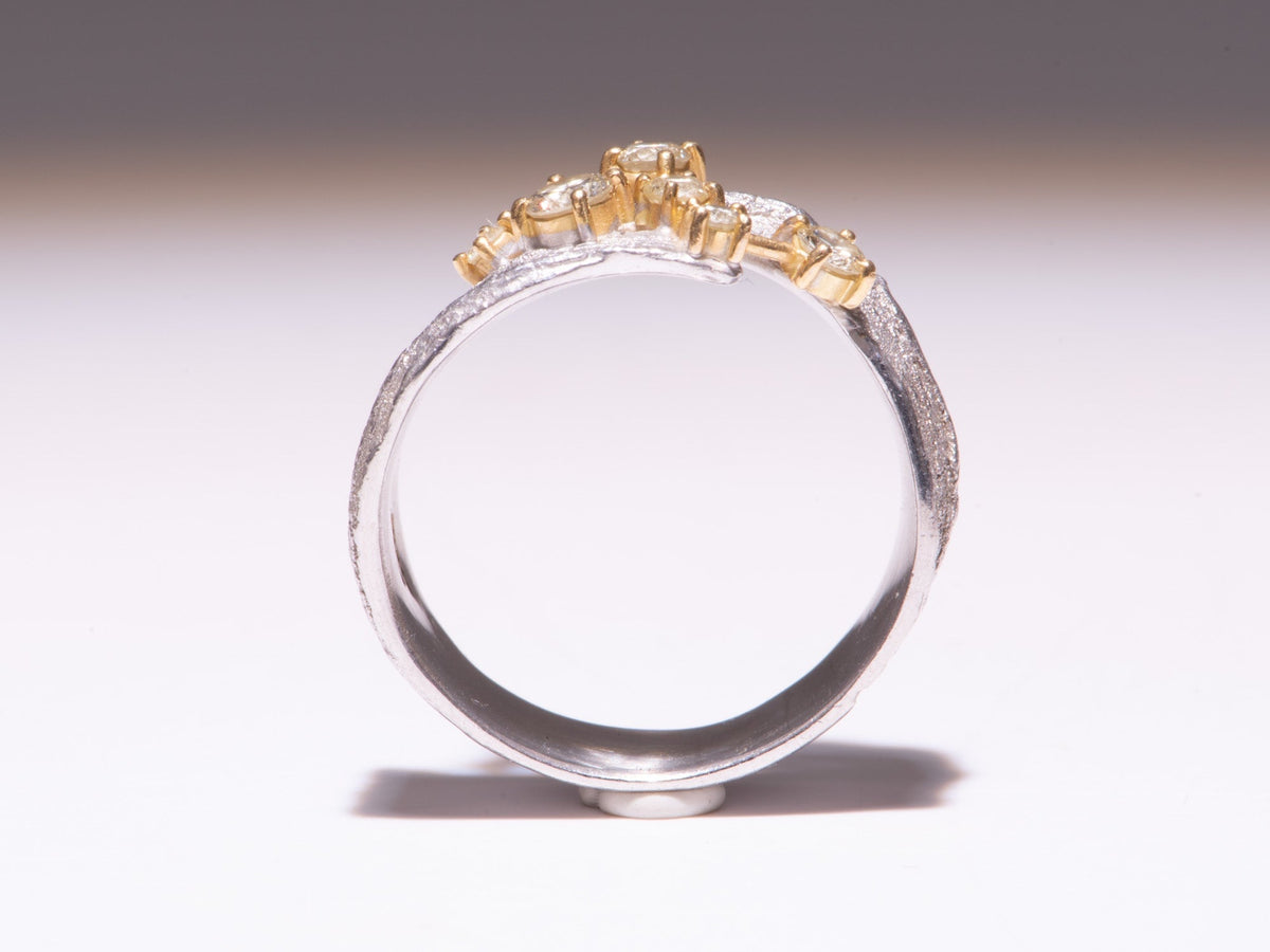 Heavy Platinum Textured Ring with Diamonds Designer Brand Tomoyuki Suganuma V1115 Aurora Designer