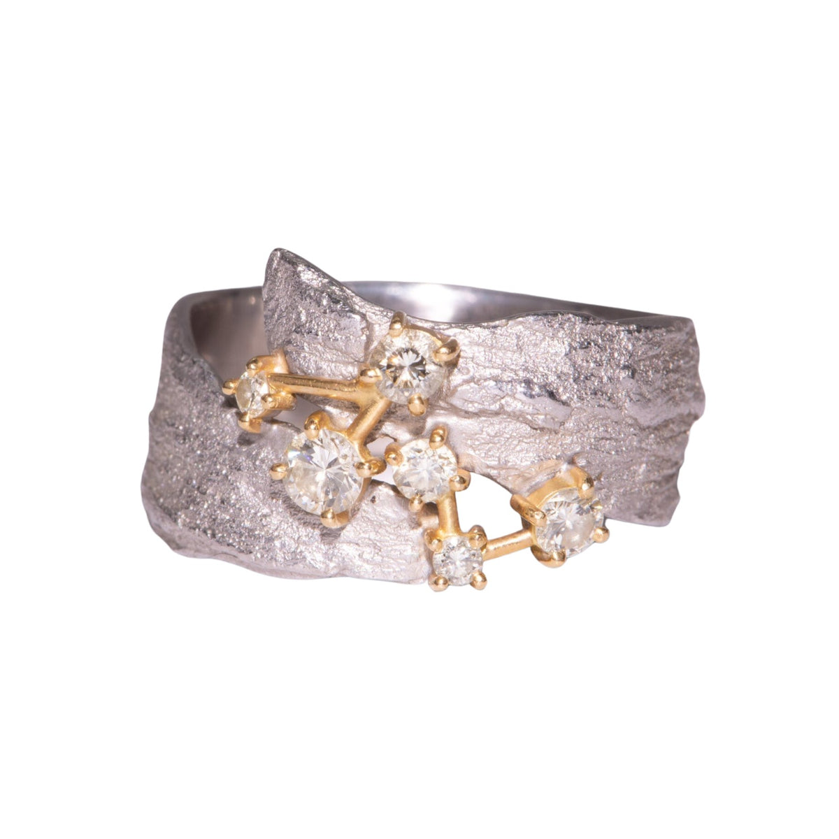 Heavy Platinum Textured Ring with Diamonds Designer Brand Tomoyuki Suganuma V1115 Aurora Designer