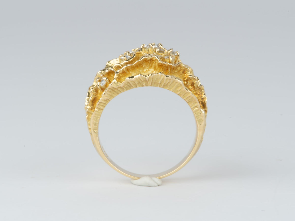 Wide Ribbon Band with Diamond Clusters 18K Gold 10.4g V1116 Aurora Designer