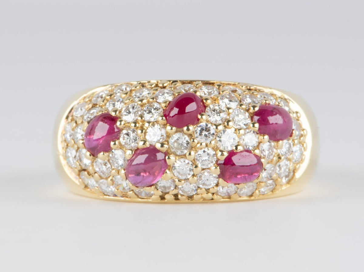 Wide Dome Band with Pave Diamond and Cabochon Ruby 18K Gold 6.6g V1117 Aurora Designer