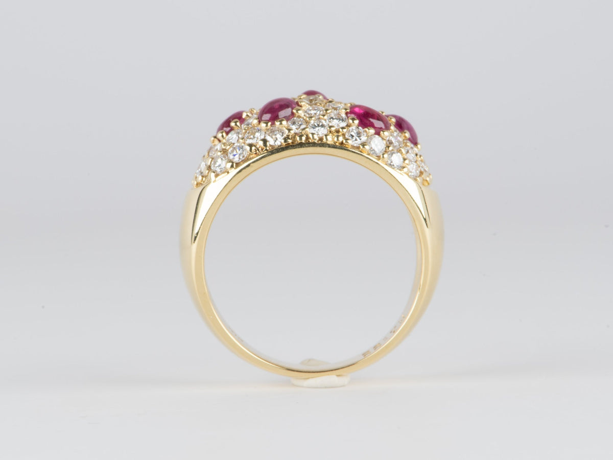 Wide Dome Band with Pave Diamond and Cabochon Ruby 18K Gold 6.6g V1117 Aurora Designer
