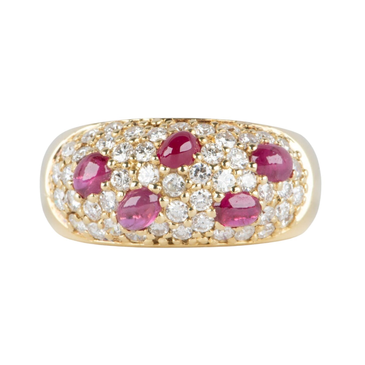 Wide Dome Band with Pave Diamond and Cabochon Ruby 18K Gold 6.6g V1117 Aurora Designer