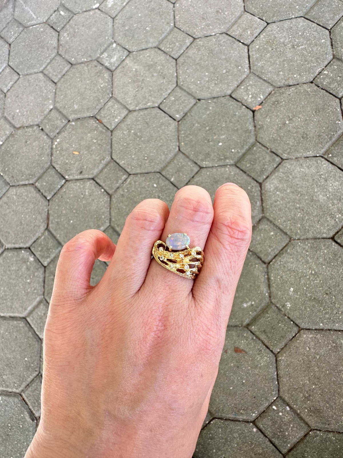 Solid Australian Opal Modernist Design 18K Gold Chunky Ring V1118 Aurora Designer