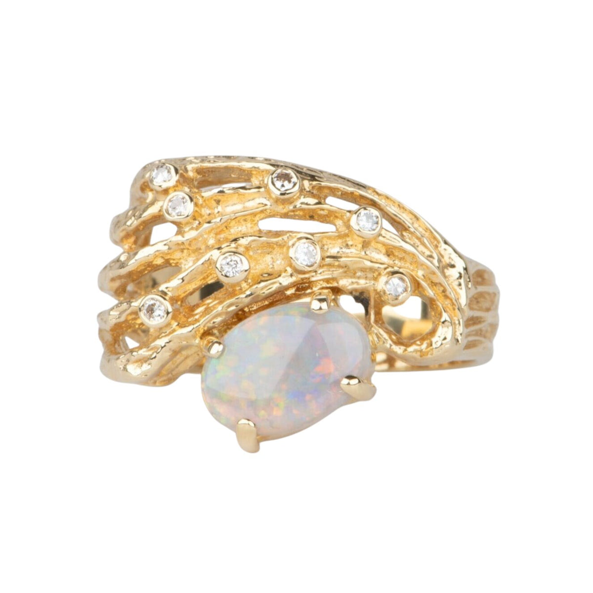 Solid Australian Opal Modernist Design 18K Gold Chunky Ring V1118 Aurora Designer