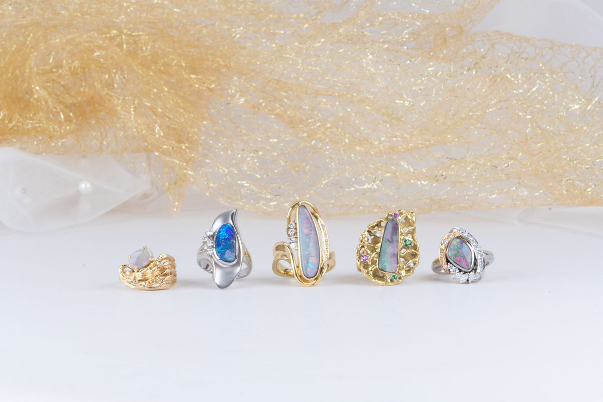 Solid Australian Opal Modernist Design 18K Gold Chunky Ring V1118 Aurora Designer