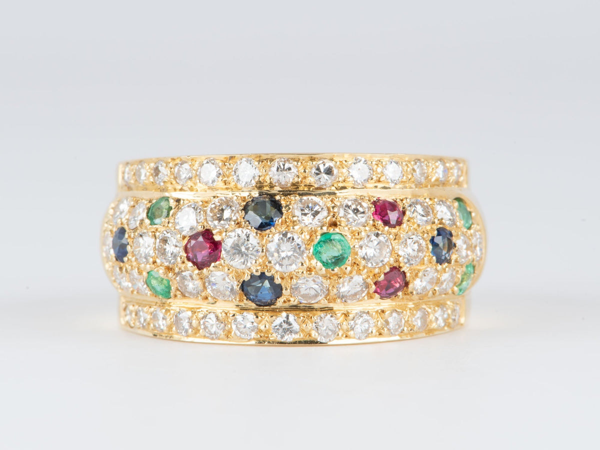 Dome Ring with Pave Diamond Ruby Sapphire Emerald 18K Gold 7.9g V1120 Aurora Designer