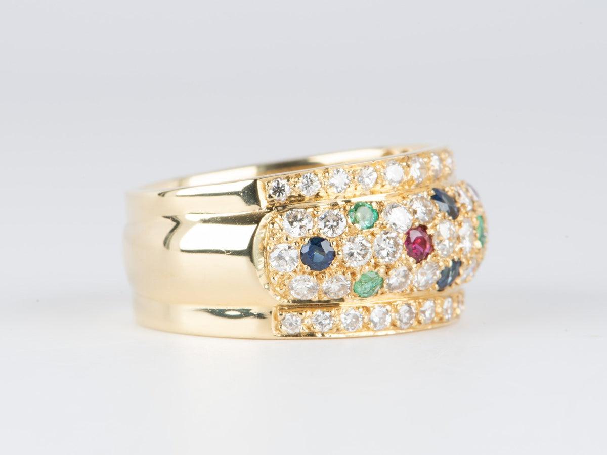 Dome Ring with Pave Diamond Ruby Sapphire Emerald 18K Gold 7.9g V1120 Aurora Designer