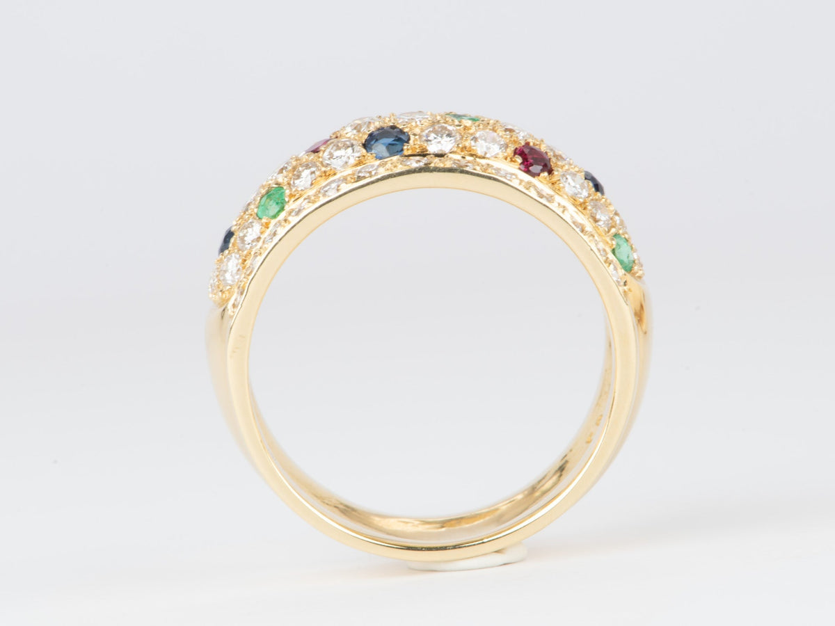 Dome Ring with Pave Diamond Ruby Sapphire Emerald 18K Gold 7.9g V1120 Aurora Designer
