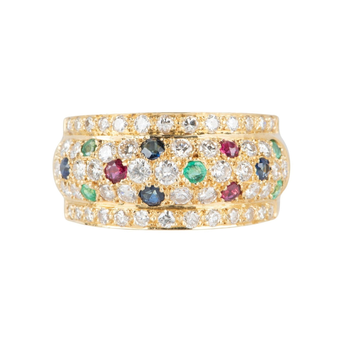 Dome Ring with Pave Diamond Ruby Sapphire Emerald 18K Gold 7.9g V1120 Aurora Designer