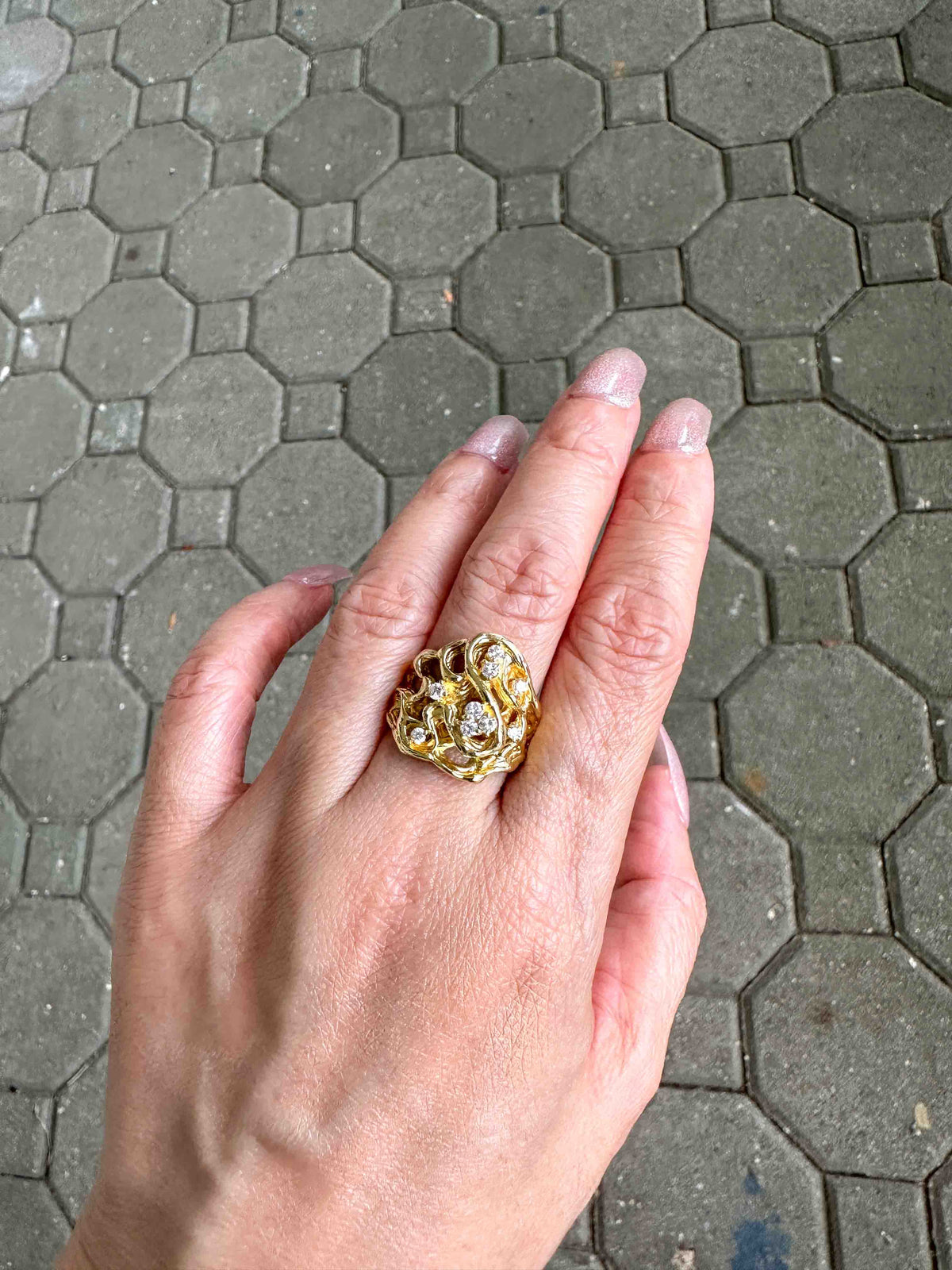 Modernist Style Branch Texture Wide band Ring with 0.32ct Diamond 18K Gold 9.4g V1122 Aurora Designer