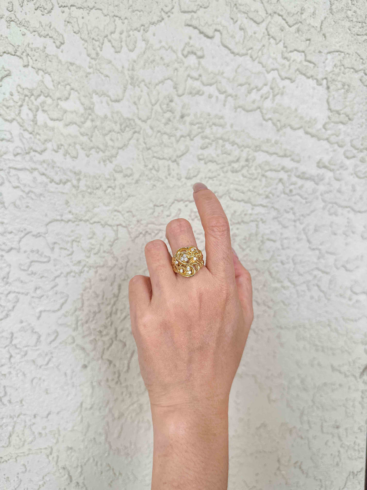 Modernist Style Branch Texture Wide band Ring with 0.32ct Diamond 18K Gold 9.4g V1122 Aurora Designer