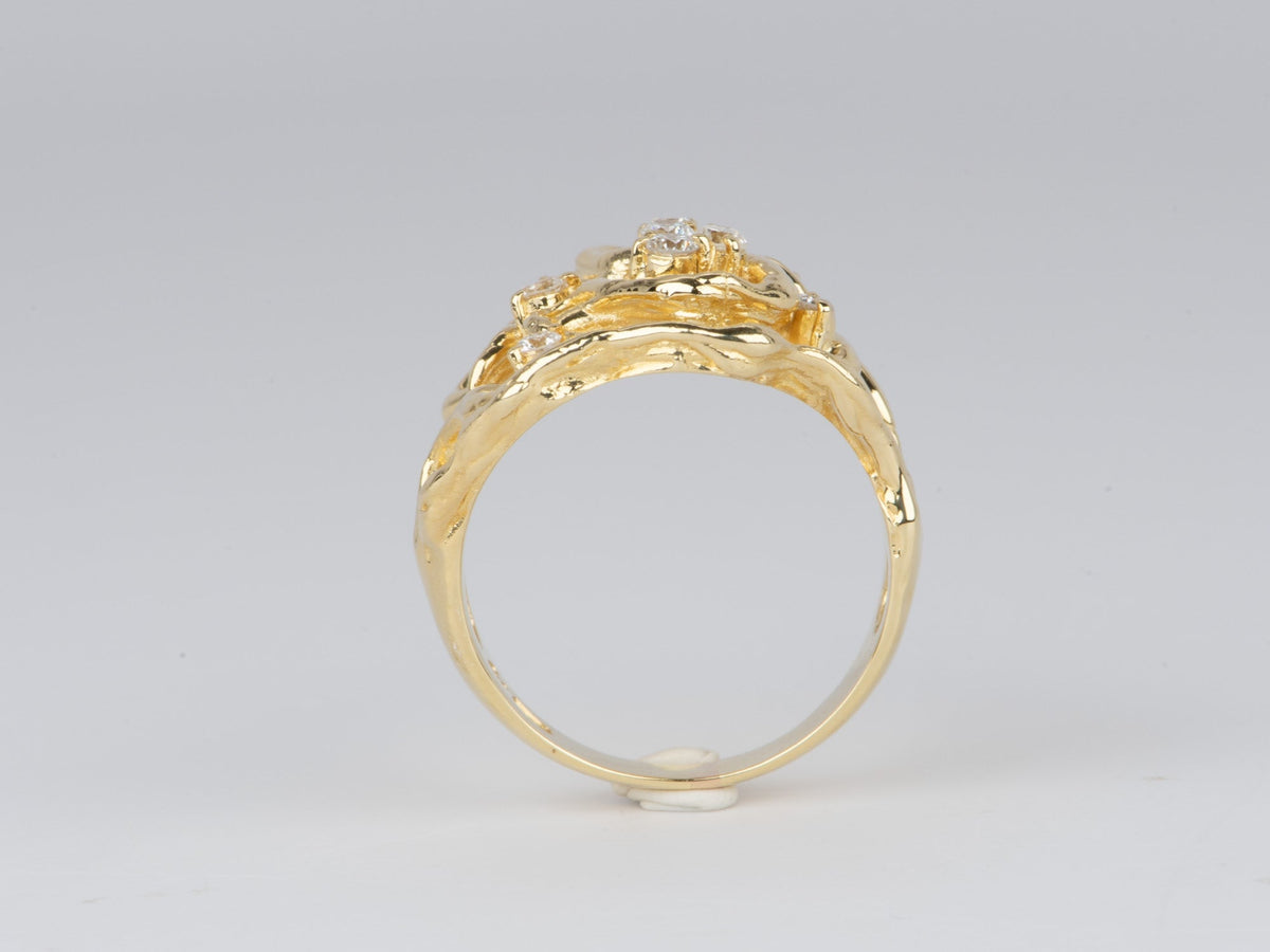 Modernist Style Branch Texture Wide band Ring with 0.32ct Diamond 18K Gold 9.4g V1122 Aurora Designer