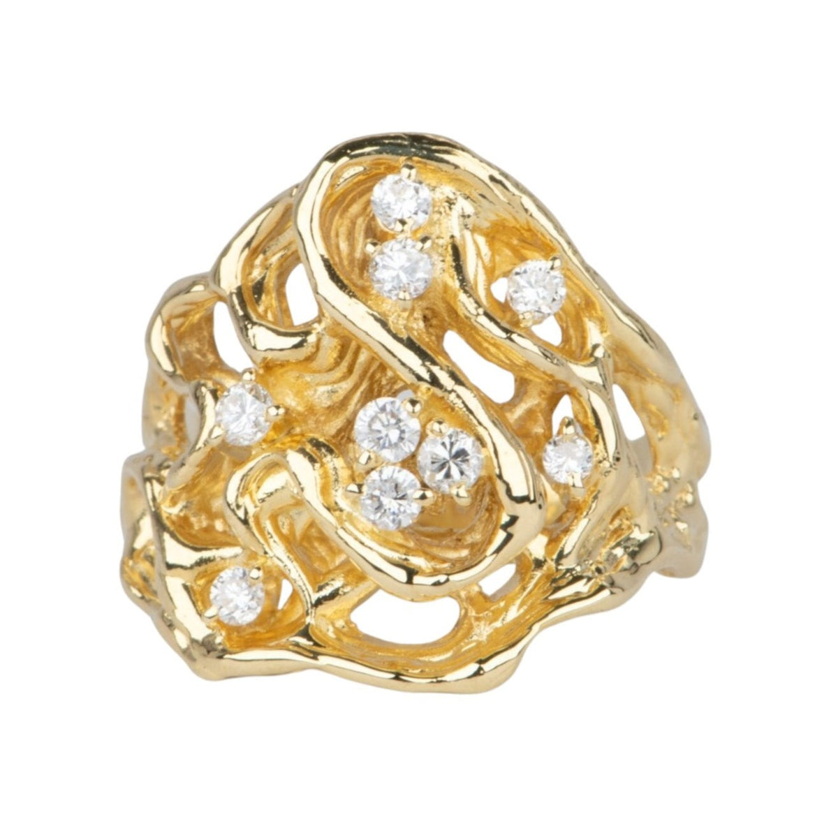 Modernist Style Branch Texture Wide band Ring with 0.32ct Diamond 18K Gold 9.4g V1122 Aurora Designer