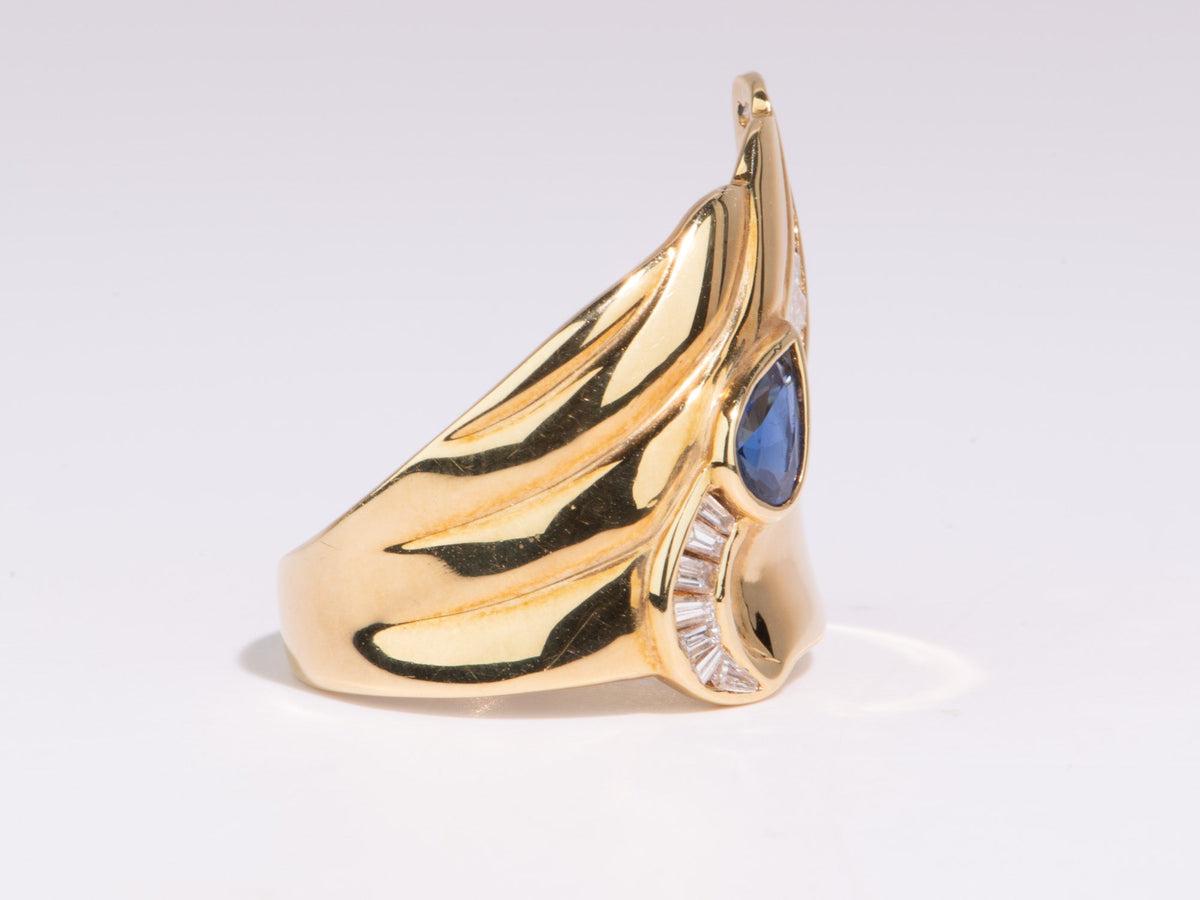 Wing Tip Ring with Blue Sapphire 18K Gold 10.7g V1123 Aurora Designer