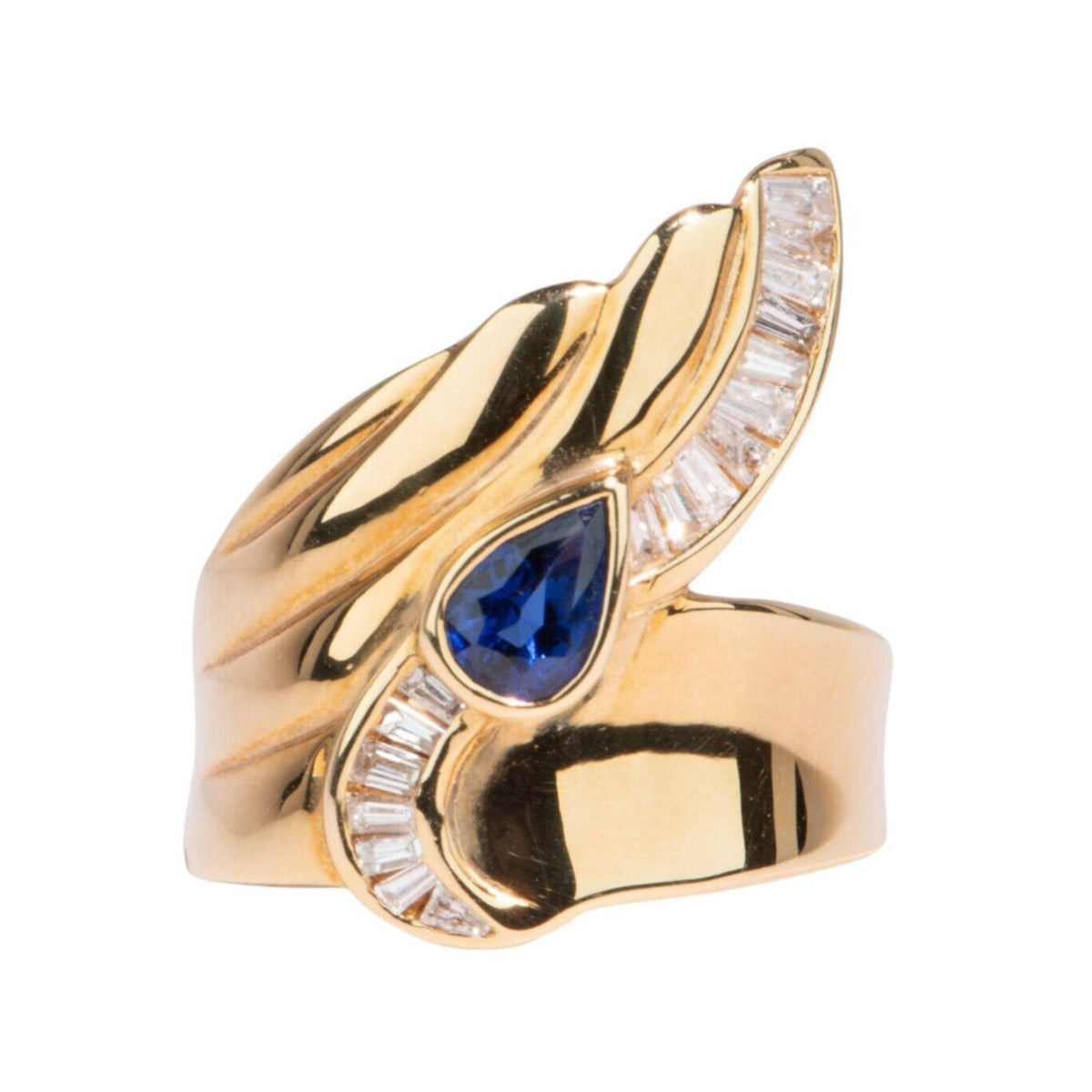 Wing Tip Ring with Blue Sapphire 18K Gold 10.7g V1123 Aurora Designer