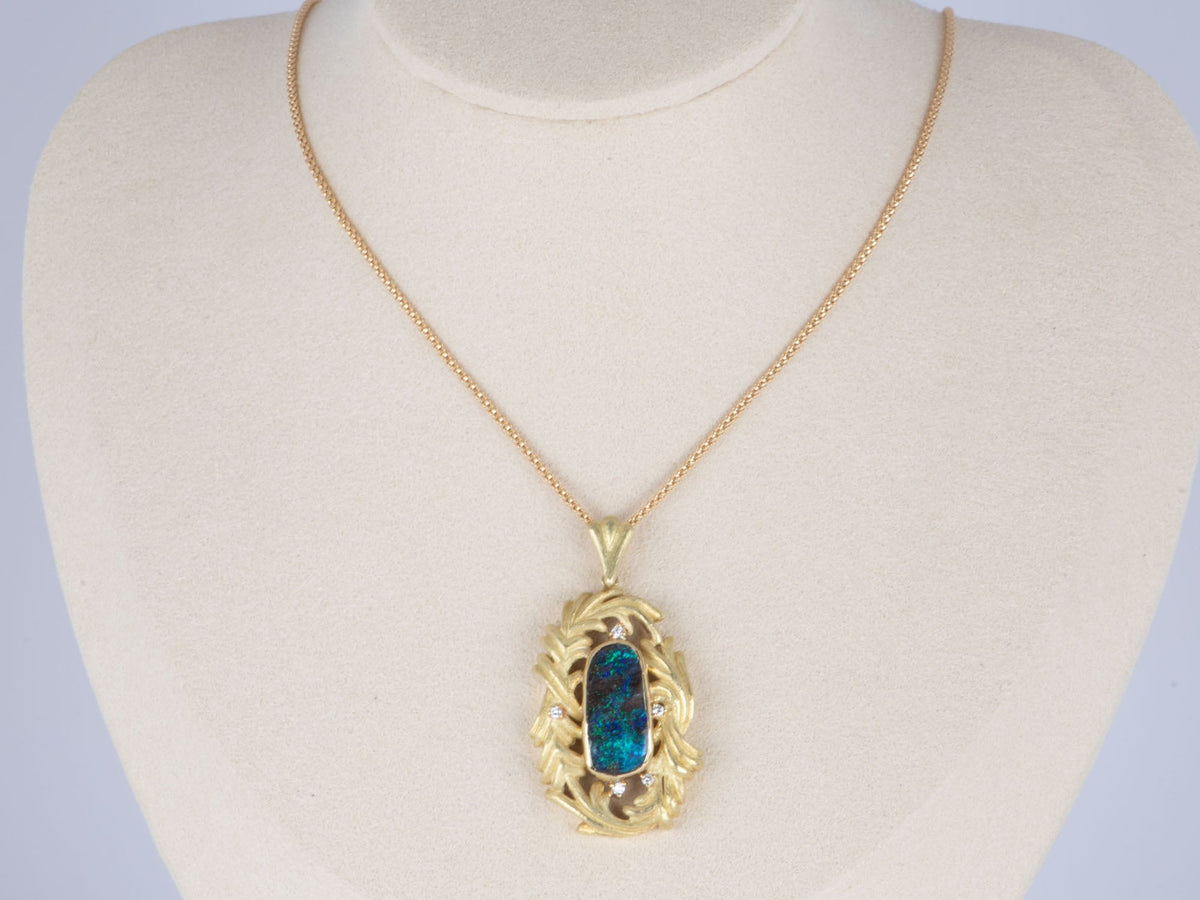 Australian Boulder Opal Feather Style Pendant 18K Gold 11.3g V1124 Aurora Designer