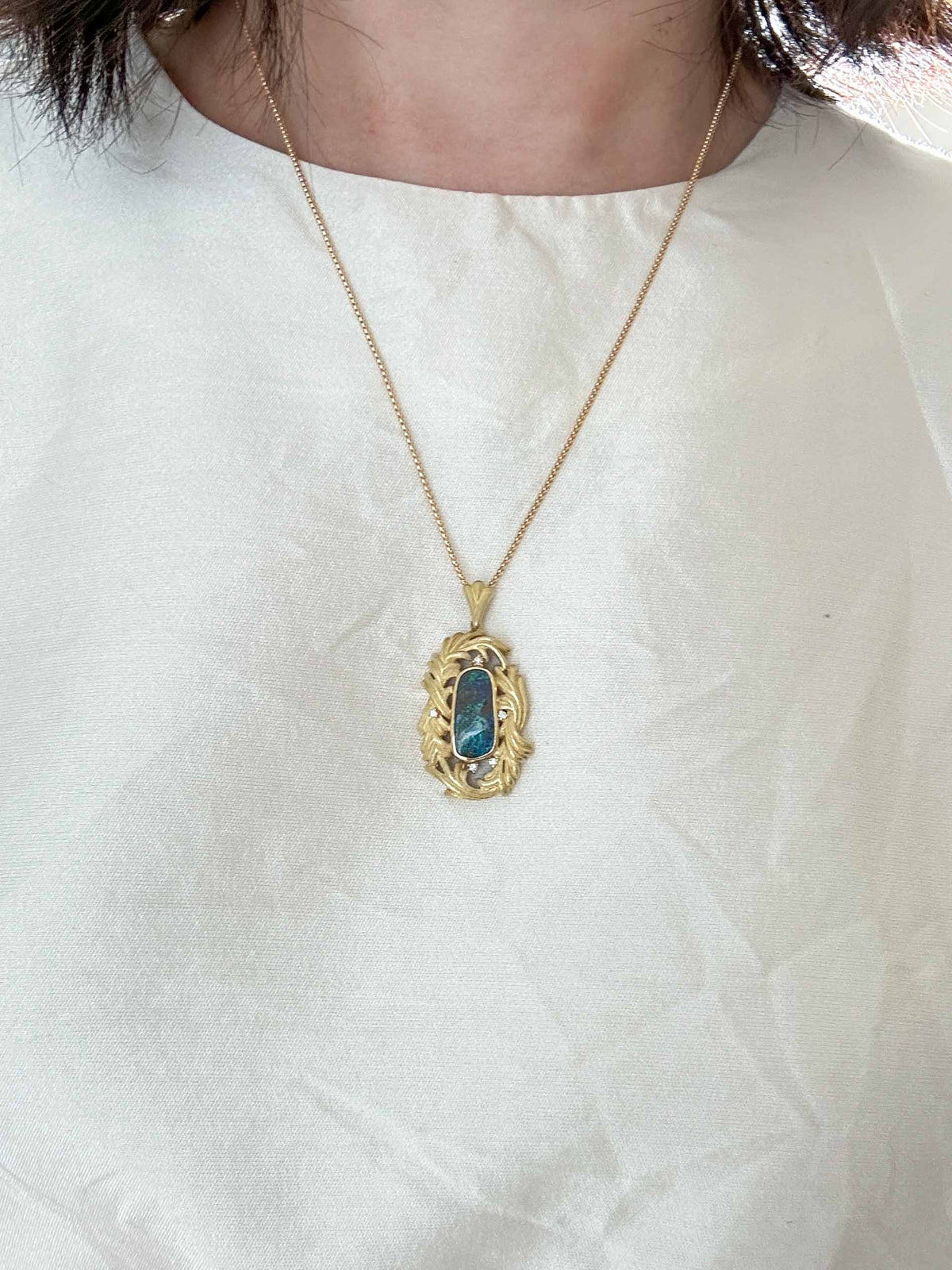 Australian Boulder Opal Feather Style Pendant 18K Gold 11.3g V1124 Aurora Designer