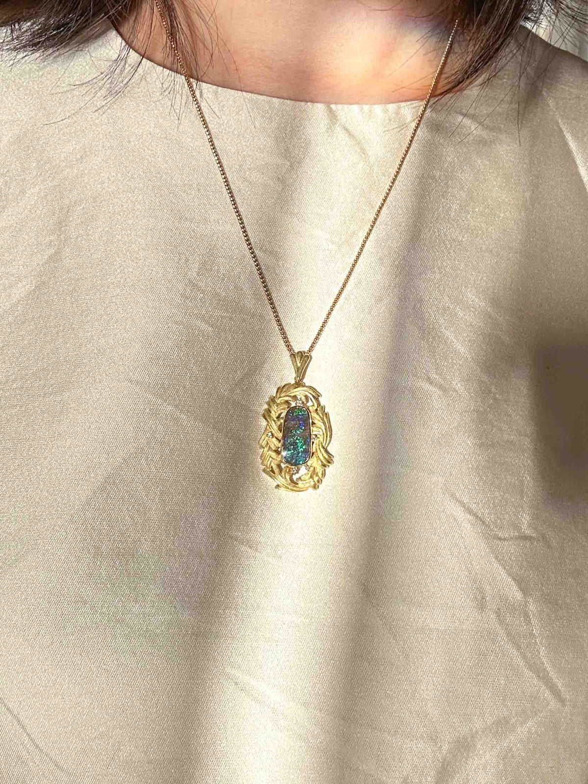 Australian Boulder Opal Feather Style Pendant 18K Gold 11.3g V1124 Aurora Designer