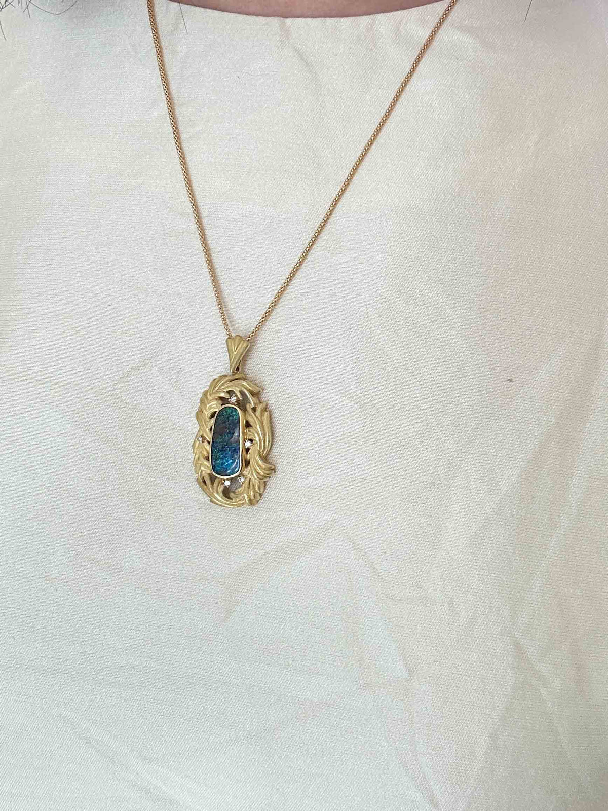 Australian Boulder Opal Feather Style Pendant 18K Gold 11.3g V1124 Aurora Designer